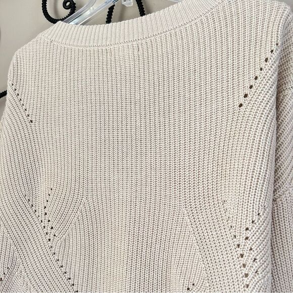 Ivy & Main Button Front Pointelle Cream Crop Long Sleeve Cardigan - Picture 8 of 15